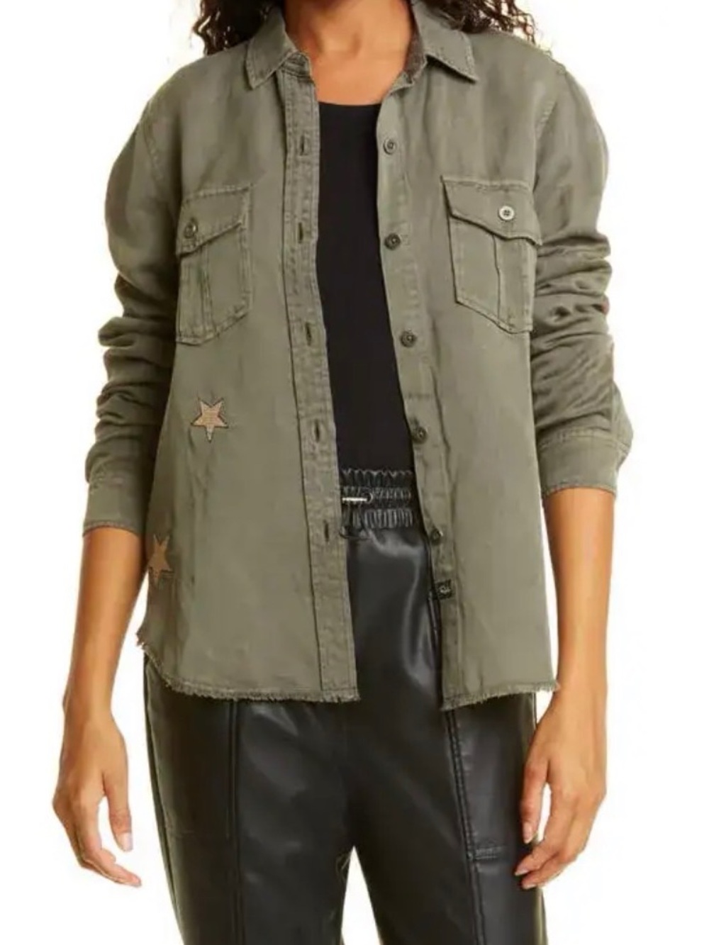 Rails Metallic Star Patched Olive Light Utility Jacket